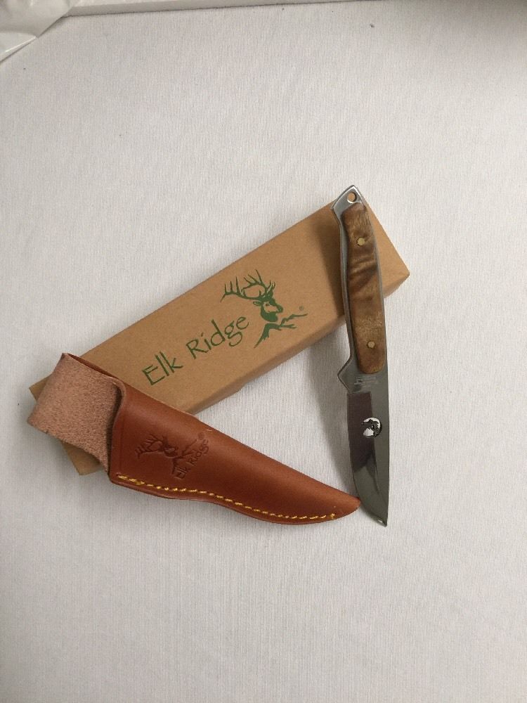 Elk Ridge Saturday Night Special Polished Knife Brown Maple Grips Full Tang