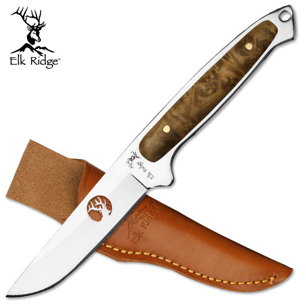 Elk Ridge Saturday Night Special Polished Knife Brown Maple Grips Full Tang
