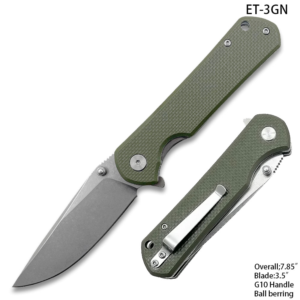 G-10  Ball Bearing opening  Folding Knife Green Handle