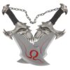 God Of War Twin Blade Short Dagger Set w Wall Plaque Steel Chain Linked