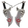 God Of War Twin Blade Short Dagger Set w Wall Plaque Steel Chain Linked