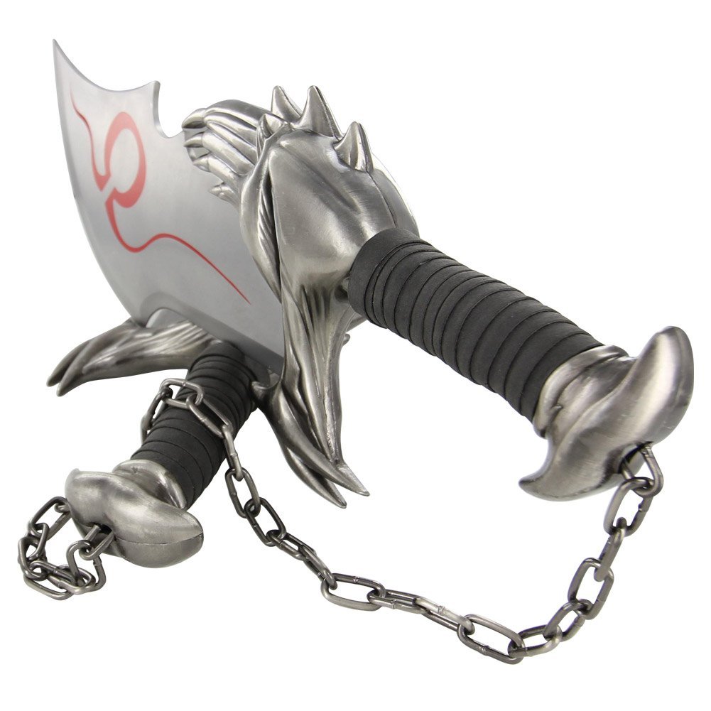God Of War Twin Blade Short Dagger Set w Wall Plaque Steel Chain Linked