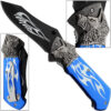 Alpha Wolf Super Sharp Knife Tribal Flame Folding Pocket Blue