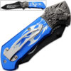 Alpha Wolf Super Sharp Knife Tribal Flame Folding Pocket Blue