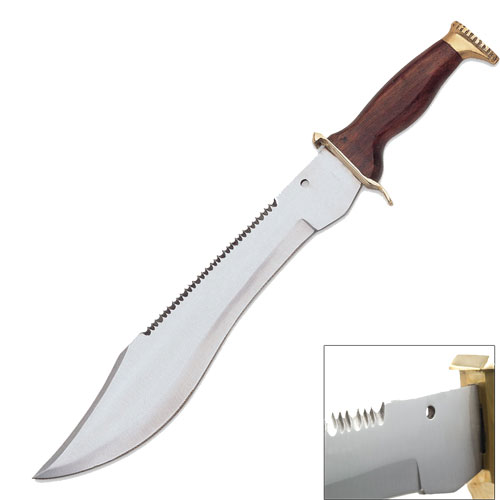 JUNGLE BOWIE HUNTING KNIFE HARDWOOD HANDLE 17in Overall Super Sharp Sawback