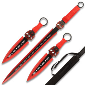 RED DEMON WARRIOR  SWORD 26.5" OVERALL 2 PCS THROWING KNIFE SET