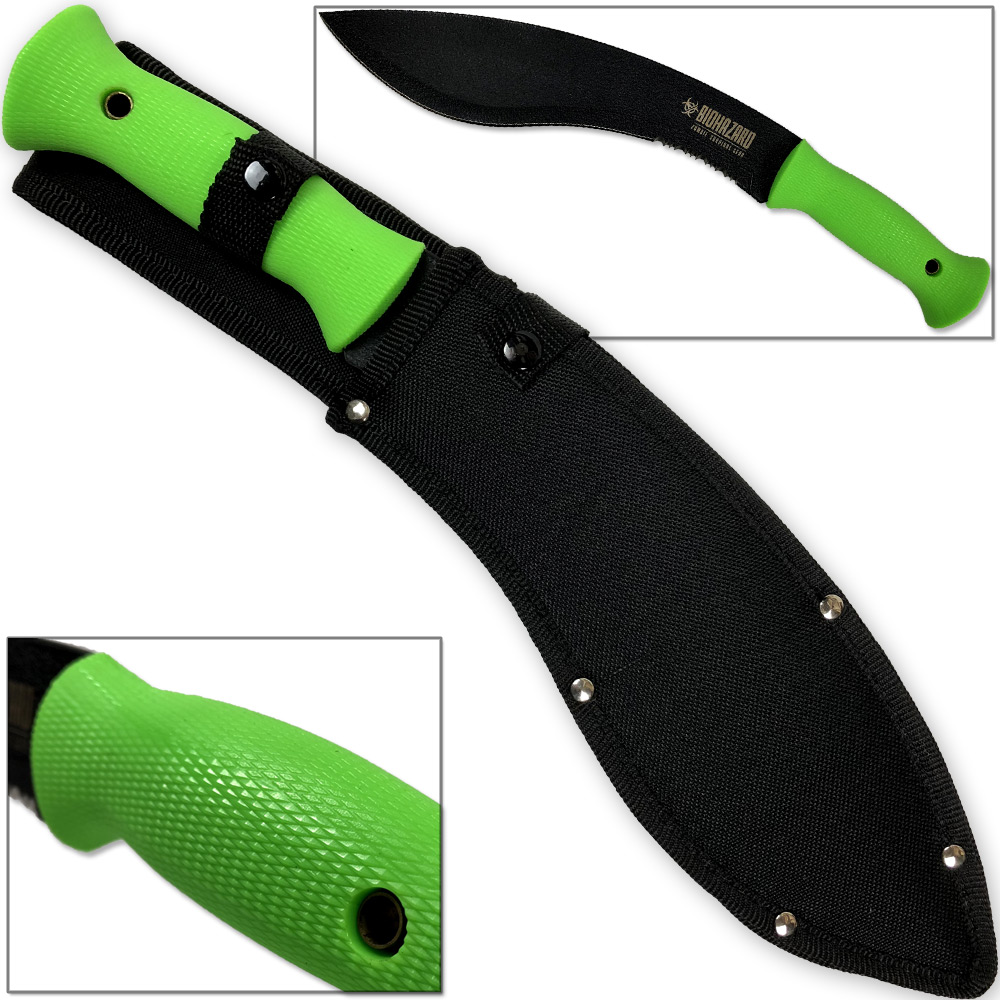Wartech Zombie Killer Jungle Kukri Machete Knife Full Tang Hi-Vis Green Handle