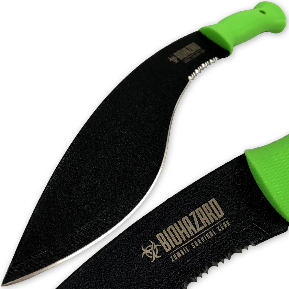 Wartech Zombie Killer Jungle Kukri Machete Knife Full Tang Hi-Vis Green Handle