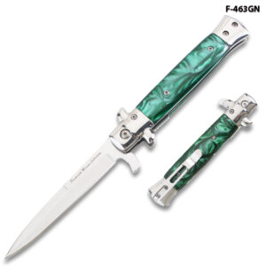 9"Premium Stiletto Milano Style Spring Assisted Marble Green Handle