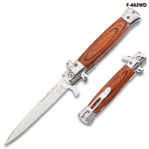9" Premium Stiletto Milano Style Spring Assisted Wood Handle