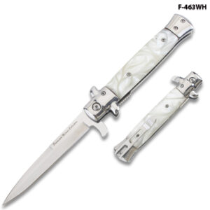 9"Premium Stiletto Milano Style Spring Assisted Marble White Handle
