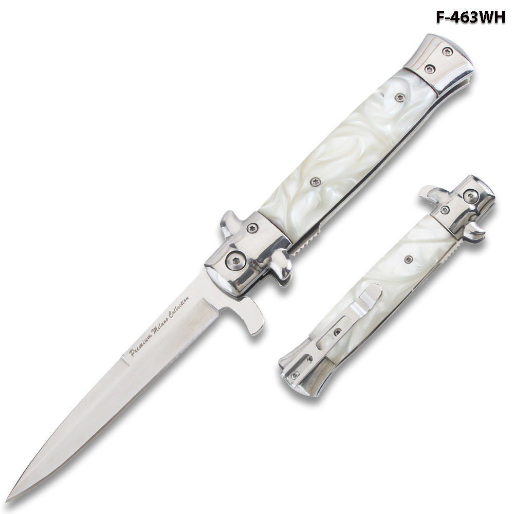 9"Premium Stiletto Milano Style Spring Assisted Marble White Handle