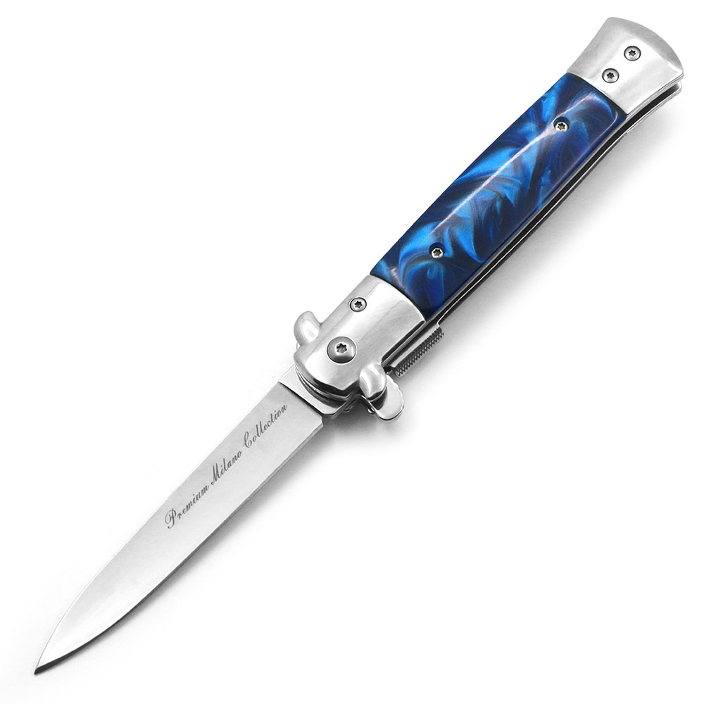 Blue Premium Stiletto Milano Collection Spring Assist Knife