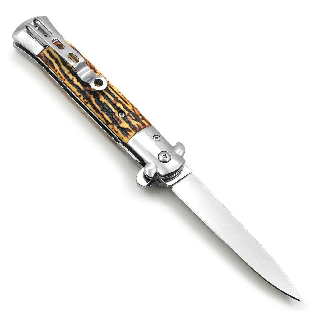 Premium Stiletto Milano Collection Spring Assist Knife Faux Bone Handle