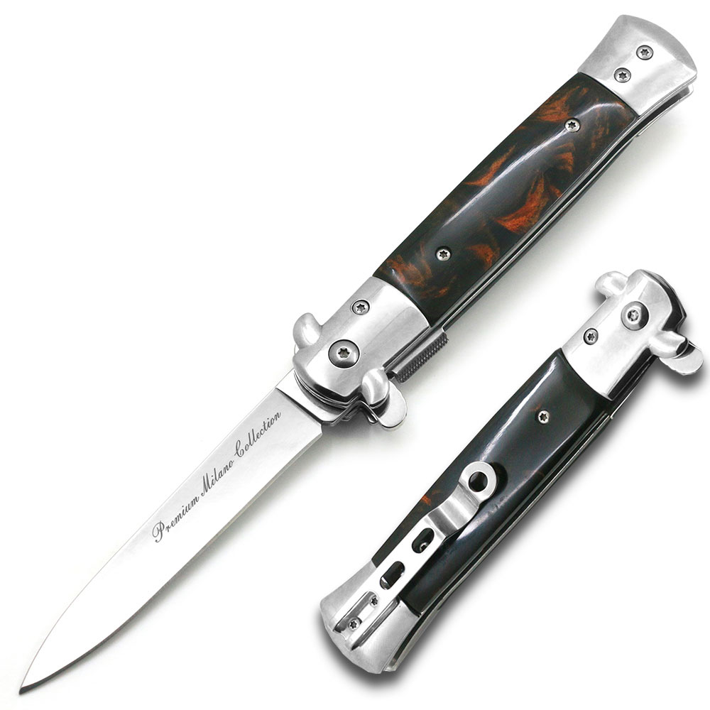 Premium Stiletto Milano Collection Spring Brown Marble  Assist Knife