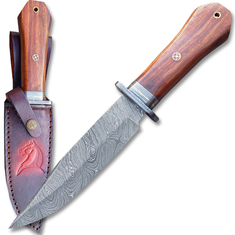 Mountain Out Back  Damascus Steel Hunting Knife  Wood  Handle