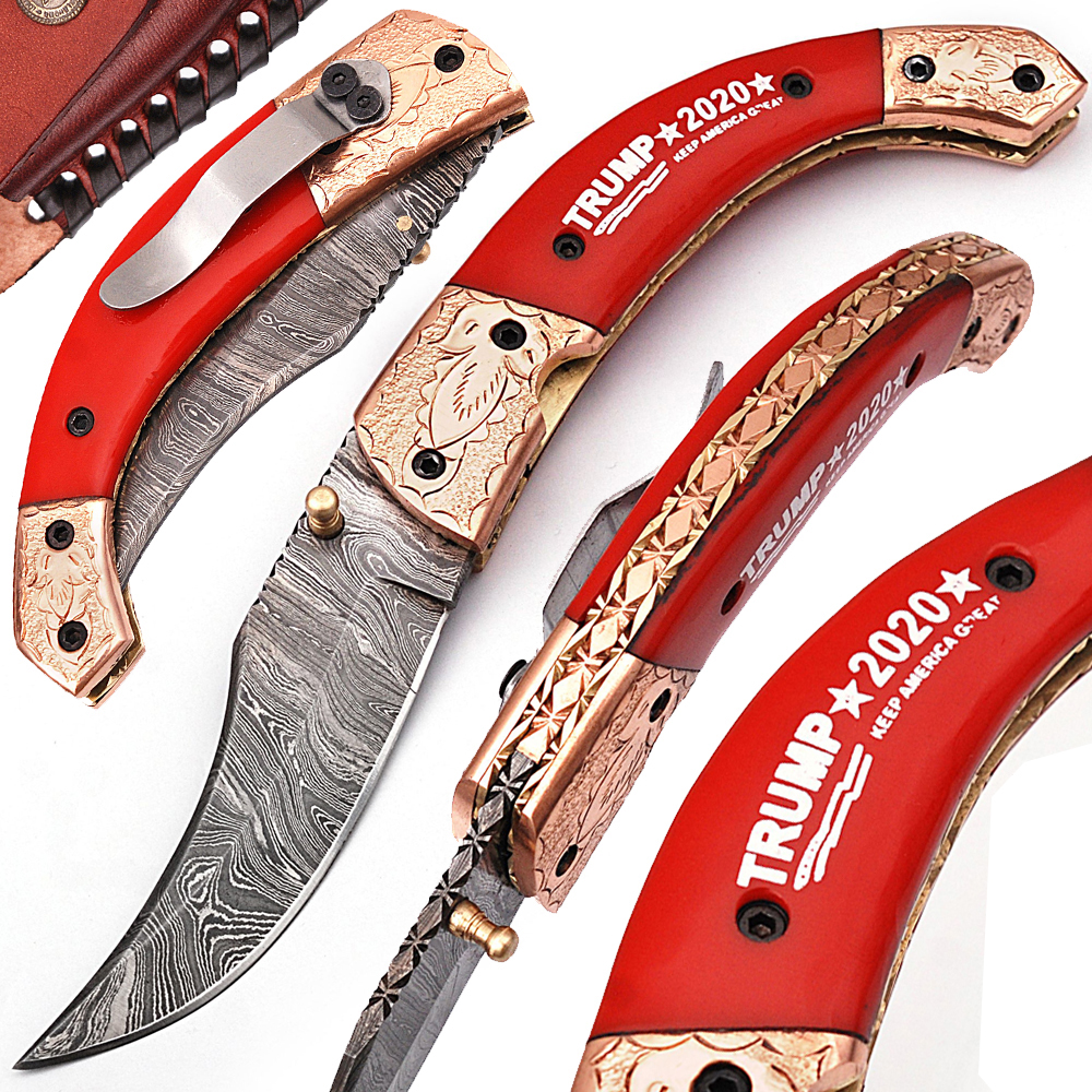 Exclusive Trump 2020  Damascus Folding Knife  Copper Bolster Limited Edition
