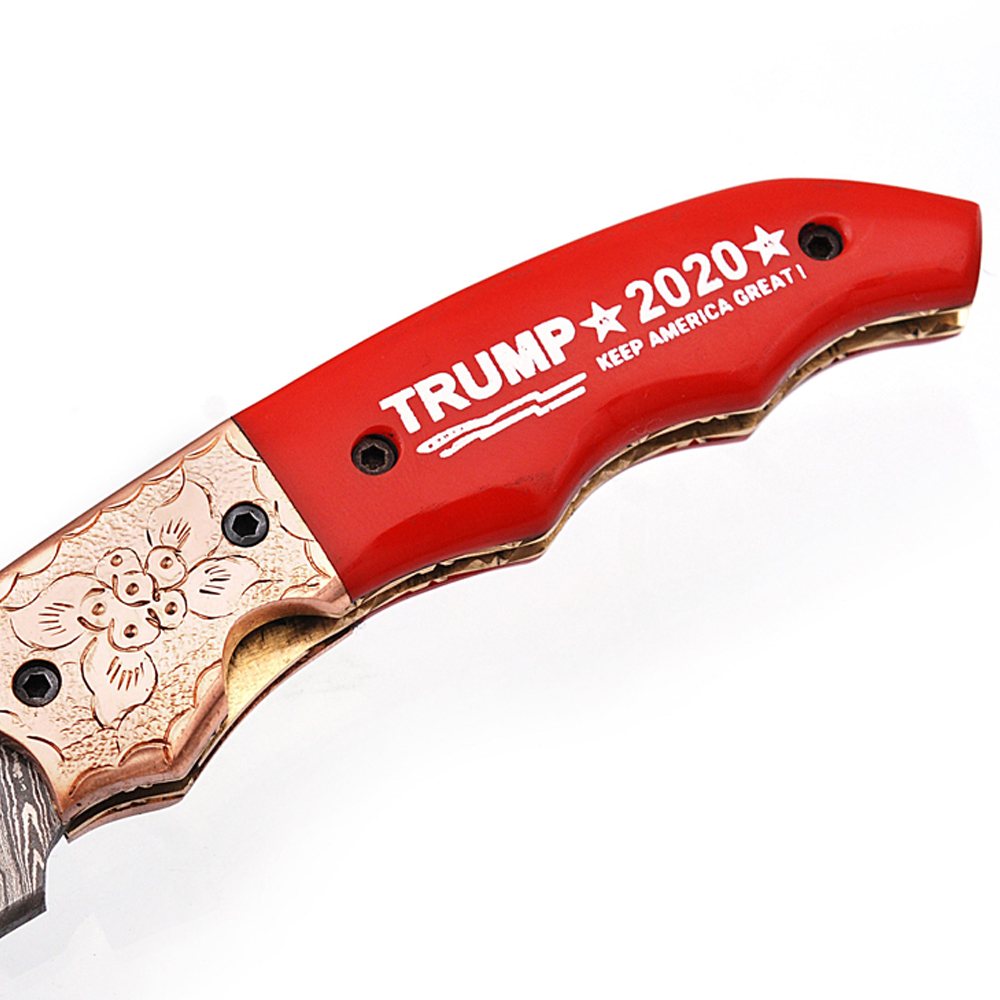 "Keep America Great" Trump 2020  Damascus Folding Knife  Copper Bolster Exclusive Item