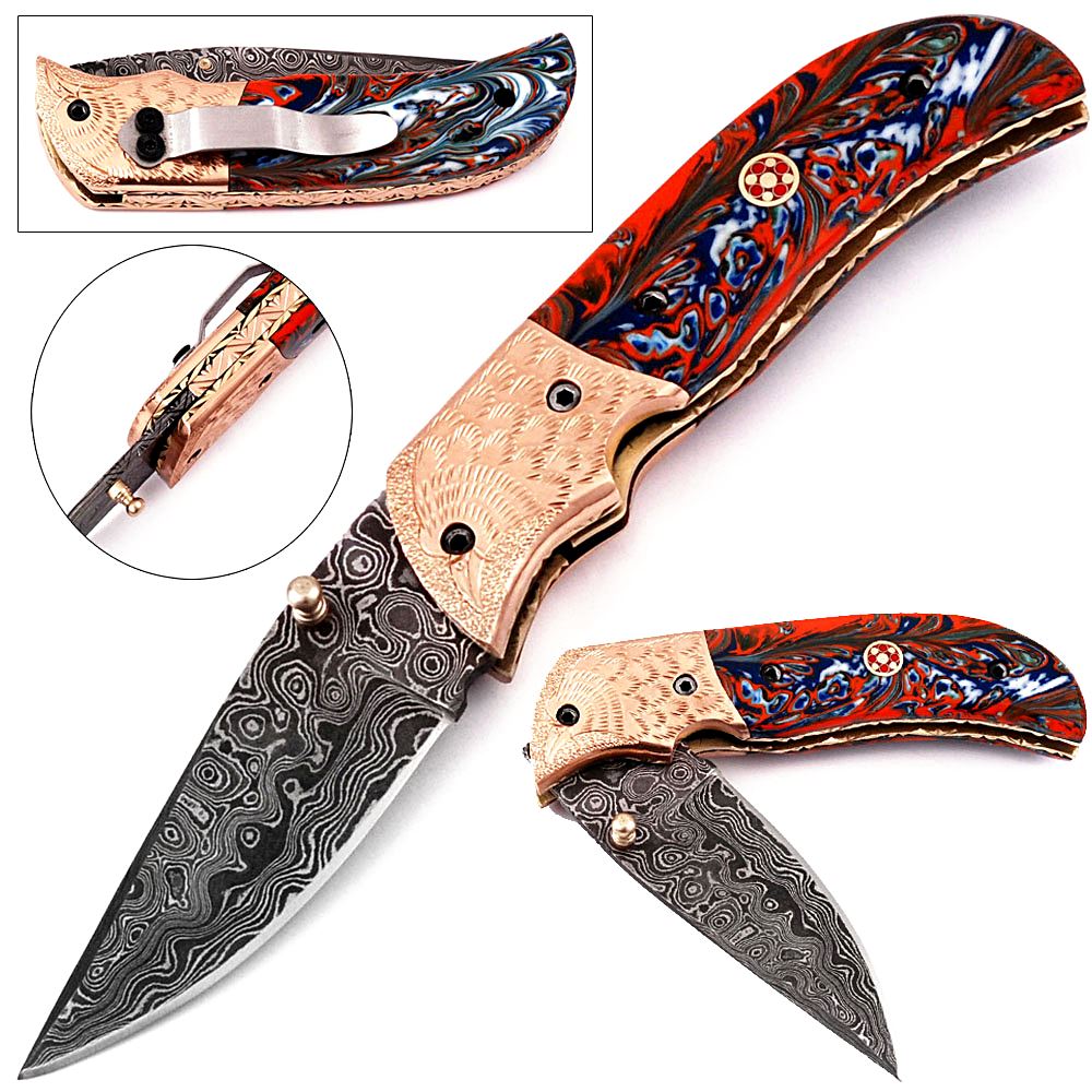 White Deer Custom Hand Made Executive Series Damascus Folding Knife
