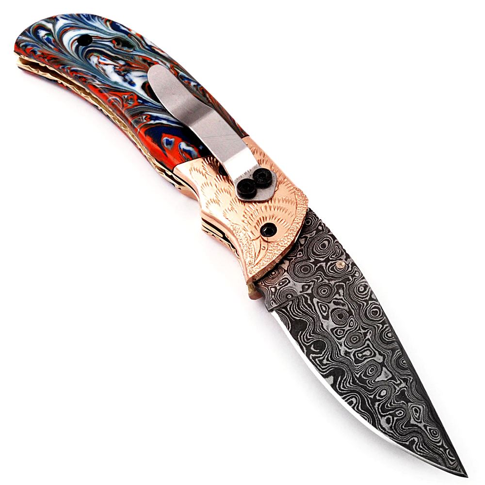 White Deer Custom Hand Made Executive Series Damascus Folding Knife