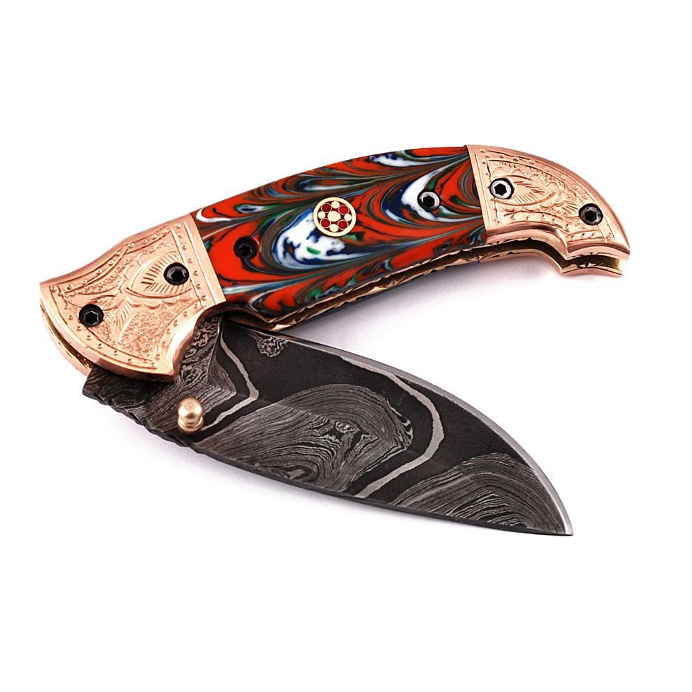 White Deer Executive Series Damascus Folding Knife