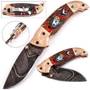 White Deer Executive Series Damascus Folding Knife