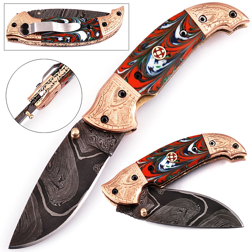 White Deer Executive Series Damascus Folding Knife