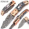White Deer Executive Black & White Marble Series Damascus Folding Knife Brass & Copper File work