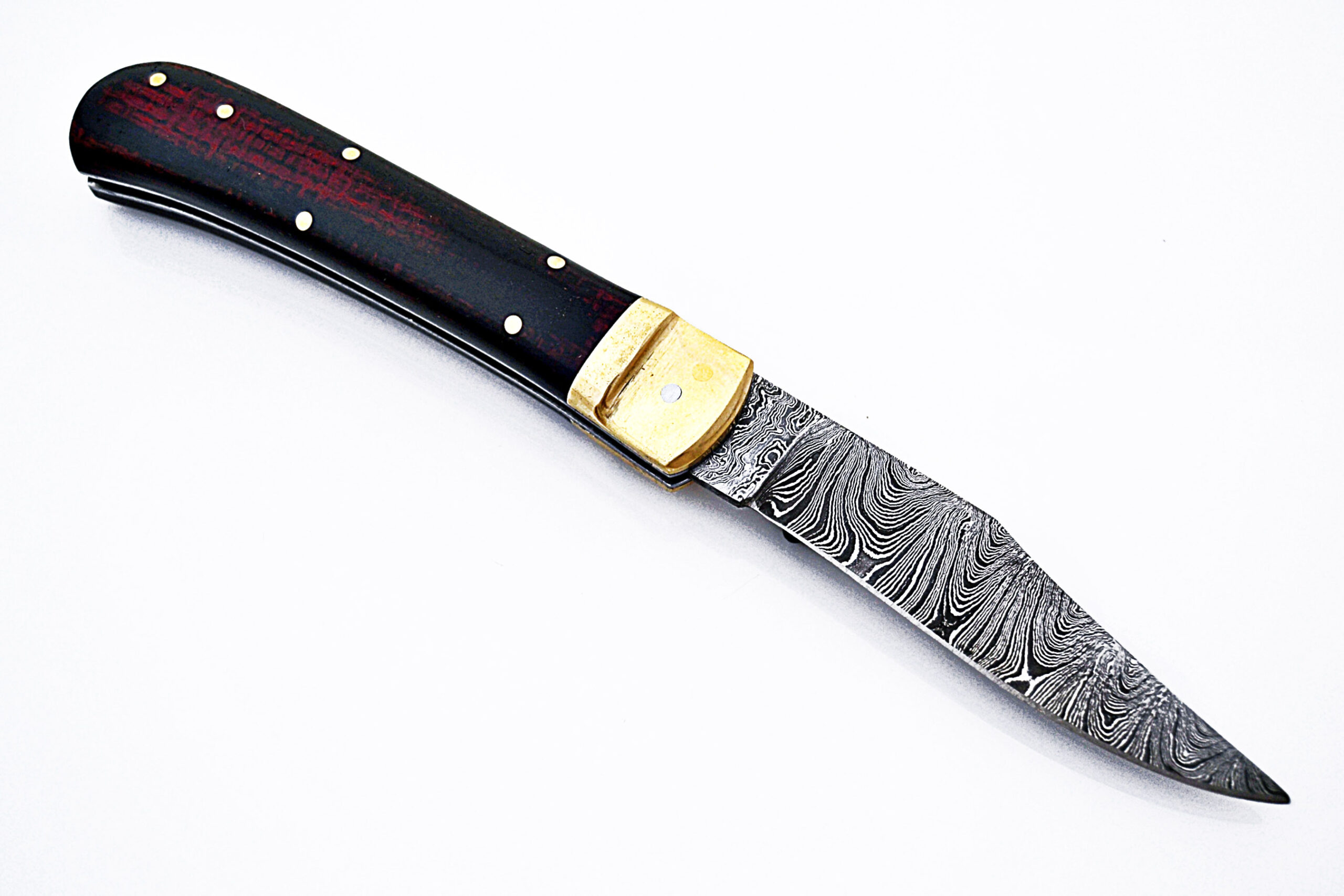 Hand Made Damascus Lever Lock Auto Knife With Frost Wood Handle