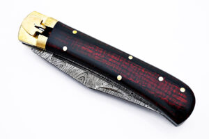 Hand Made Damascus Lever Lock Auto Knife With Frost Wood Handle