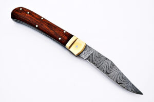 Coco Bolo Wood Handle Damascus  Lever Lock Auto Knife