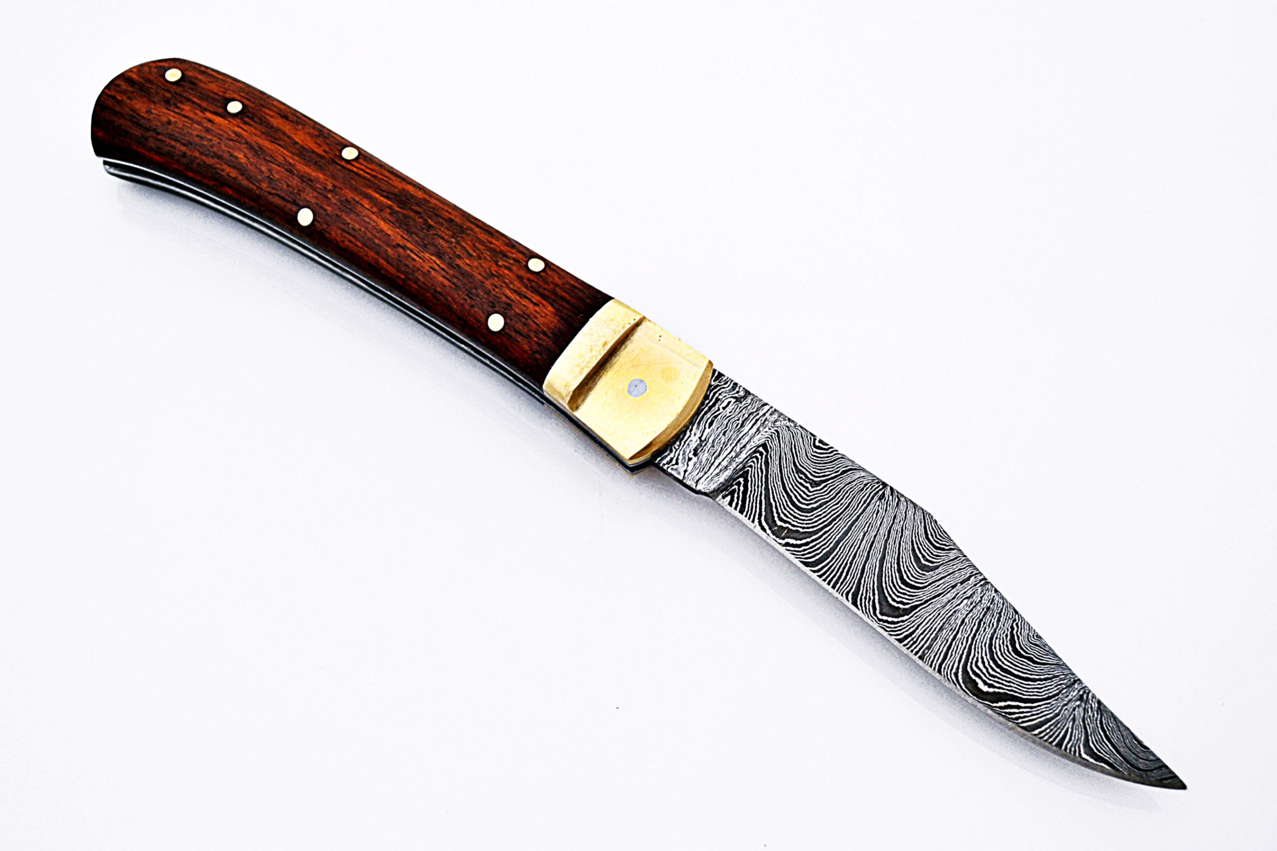 Coco Bolo Wood Handle Damascus  Lever Lock Auto Knife