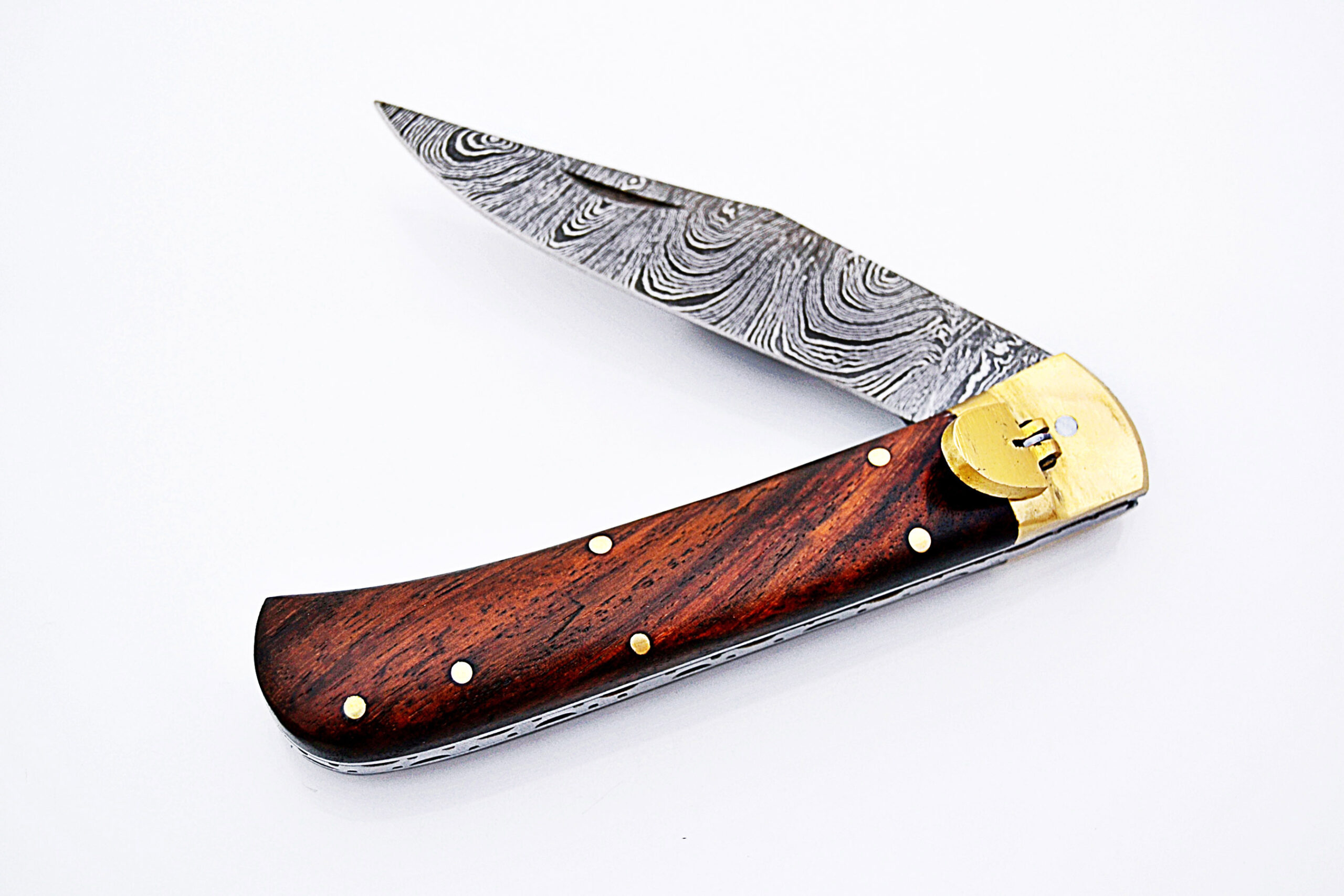 Coco Bolo Wood Handle Damascus  Lever Lock Auto Knife