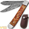 White Deer Master Trapper Damascus Knife Olive Wood Folding Dual Blade