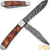 White Deer Master Trapper Damascus Knife Olive Wood Folding Dual Blade
