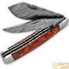 White Deer Master Trapper Damascus Knife Olive Wood Folding Dual Blade