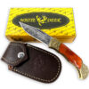 WHITE DEER Lockback Damascus Folding Knife Orange Giraffe Bone Handle Engraved Bolster