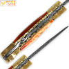 WHITE DEER Lockback Damascus Folding Knife Orange Giraffe Bone Handle Engraved Bolster