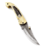 WHITE DEER Bird of Prey Damascus Folding Knife Genuine Brass & Stag Handle