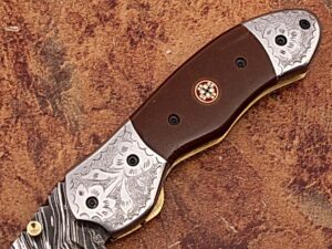 Signature Spay-Point Damascus Steel Folding Knife Micarta Wood Handle Unique Handmade