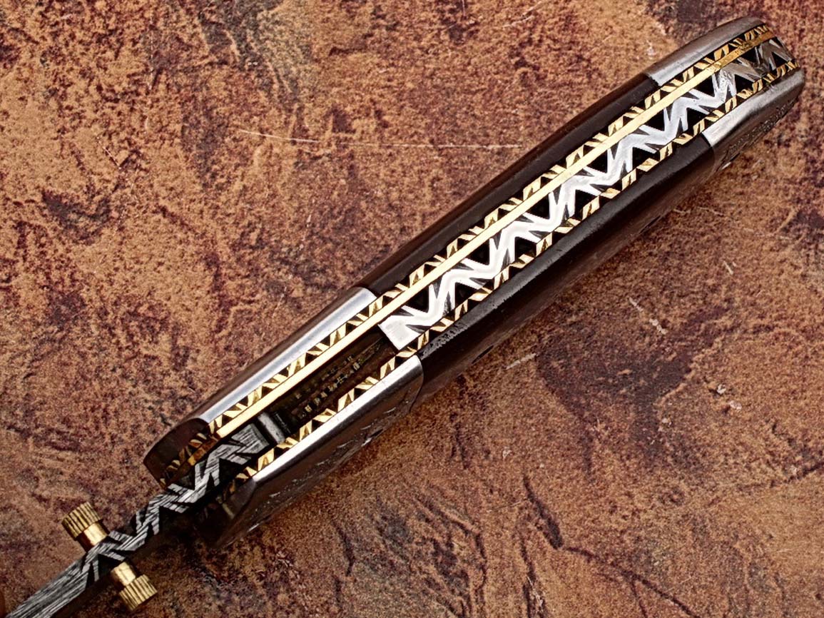 Signature Spay-Point Damascus Steel Folding Knife Micarta Wood Handle Unique Handmade