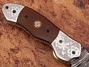 Signature Spay-Point Damascus Steel Folding Knife Micarta Wood Handle Unique Handmade
