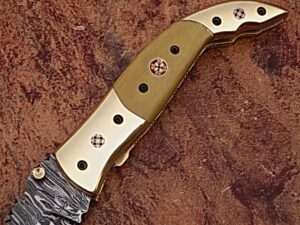 Executive Series Folding Damascus Gurkha Knife High-End Camel Bone w Brass