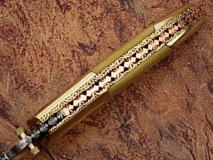 Executive Series Folding Damascus Gurkha Knife High-End Camel Bone w Brass