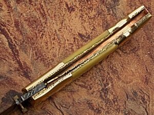 Executive Series Folding Damascus Gurkha Knife High-End Camel Bone w Brass