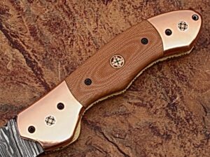 Executive Series Nesmuk Folding Damascus Knife Solid Copper Bolstered