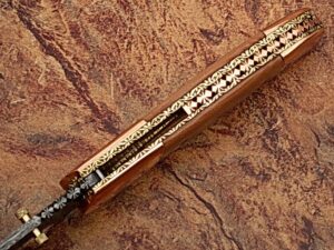 Executive Series Nesmuk Folding Damascus Knife Solid Copper Bolstered