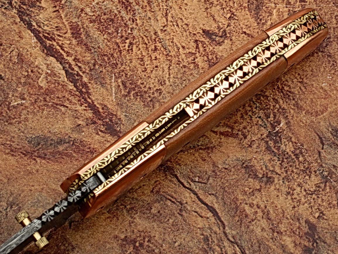 Executive Series Nesmuk Folding Damascus Knife Solid Copper Bolstered