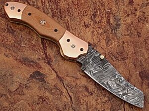 Executive Series Nesmuk Folding Damascus Knife Solid Copper Bolstered