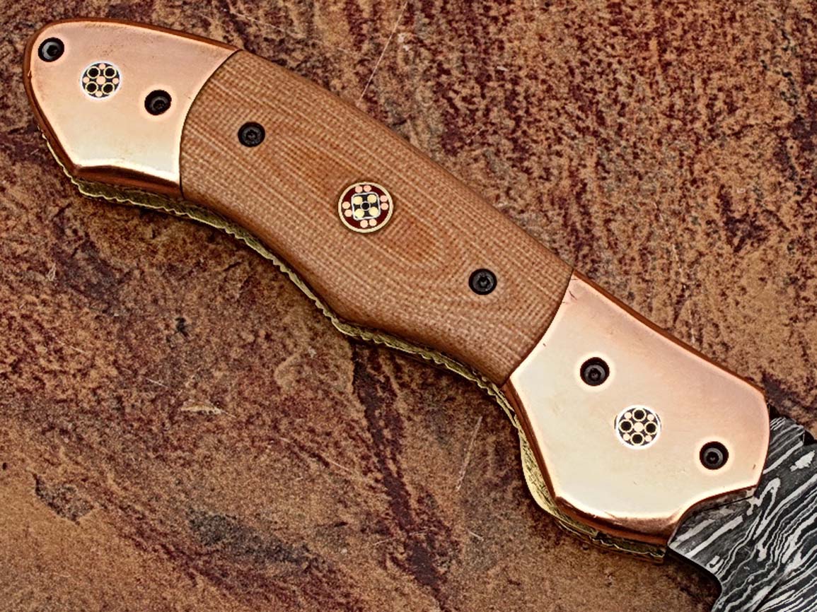 Executive Series Nesmuk Folding Damascus Knife Solid Copper Bolstered